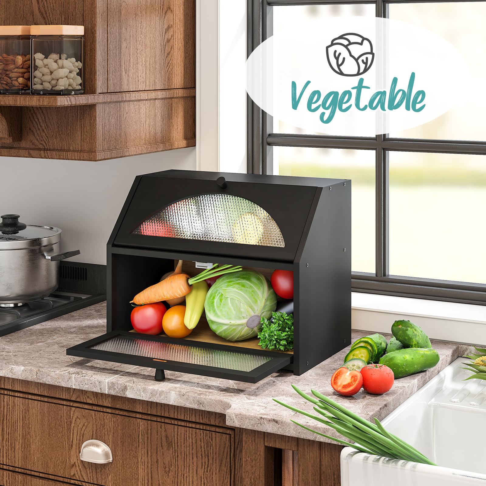 Dimensiones externas de Panera Vriccc, capacidad ideal para almacenar pan.
