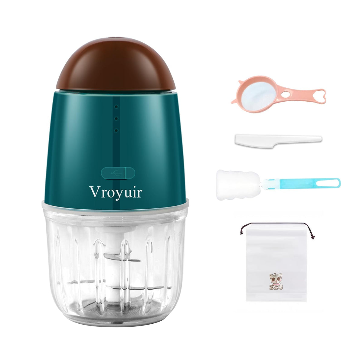 Vroyuir mini-procesador inalambrico, ideal para picar vegetales al instante.