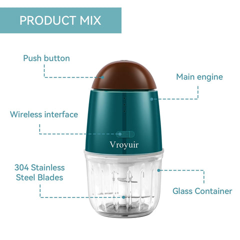 Vroyuir motor 200W, potencia para picar carne, verduras y hierbas.