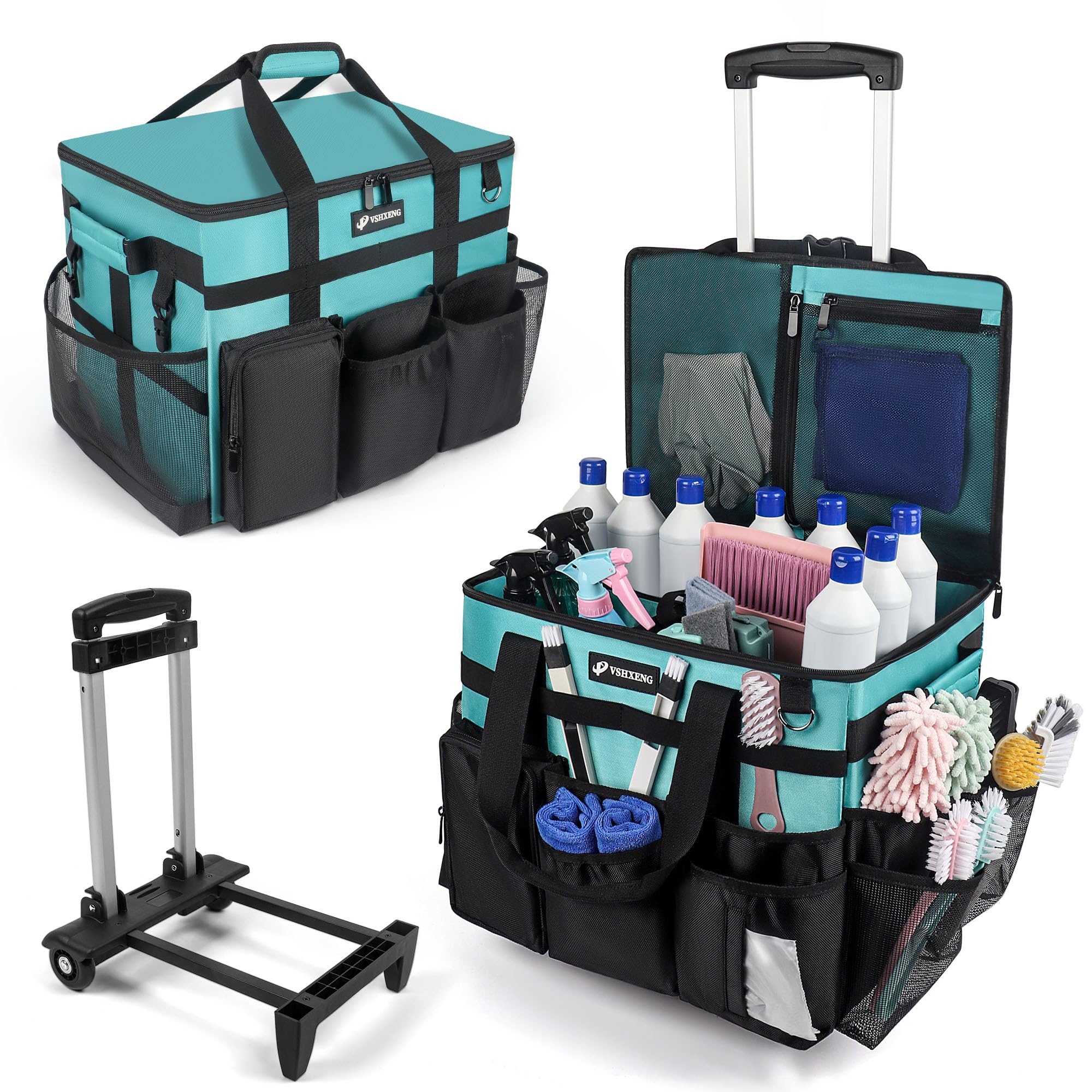 Carrito de limpieza VSHXENG con ruedas; facilita el transporte de herramientas en casa.