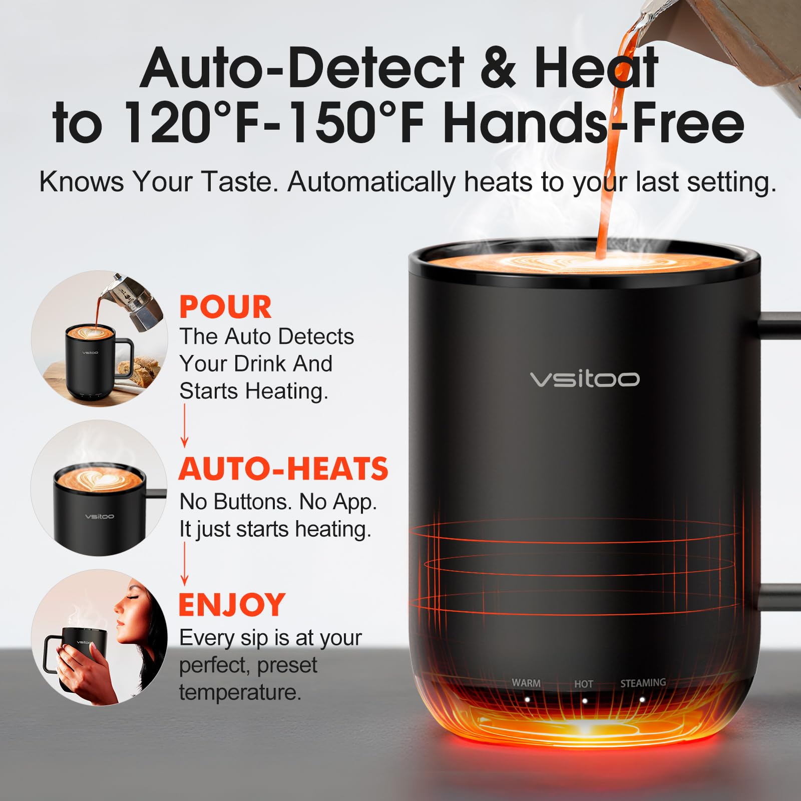 Vsitoo S3 Plus con base inalámbrica, mantiene el calor en la mesa de trabajo.
