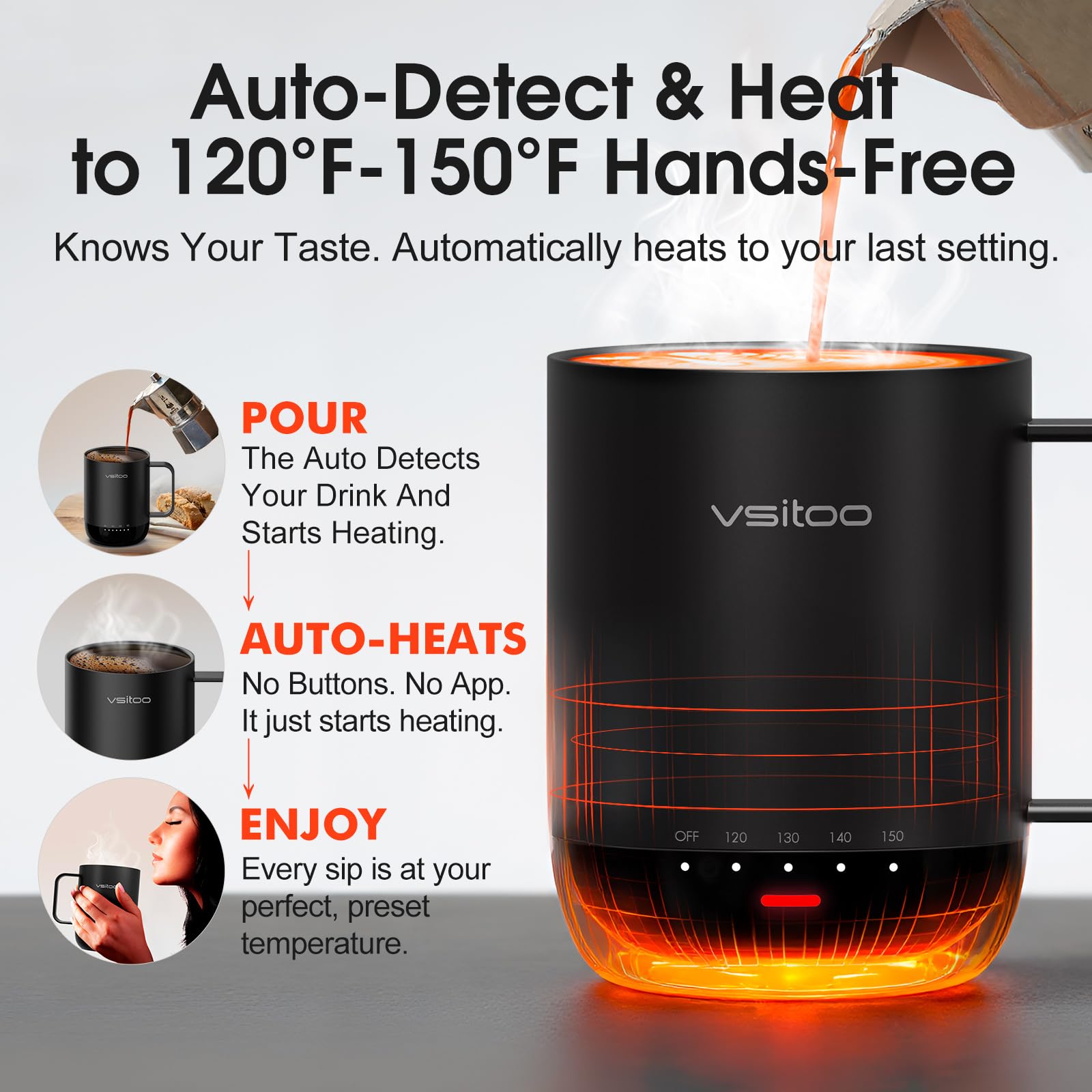 Interfaz de la VSITOO S3 Pro para controlar la temperatura mediante la aplicación.