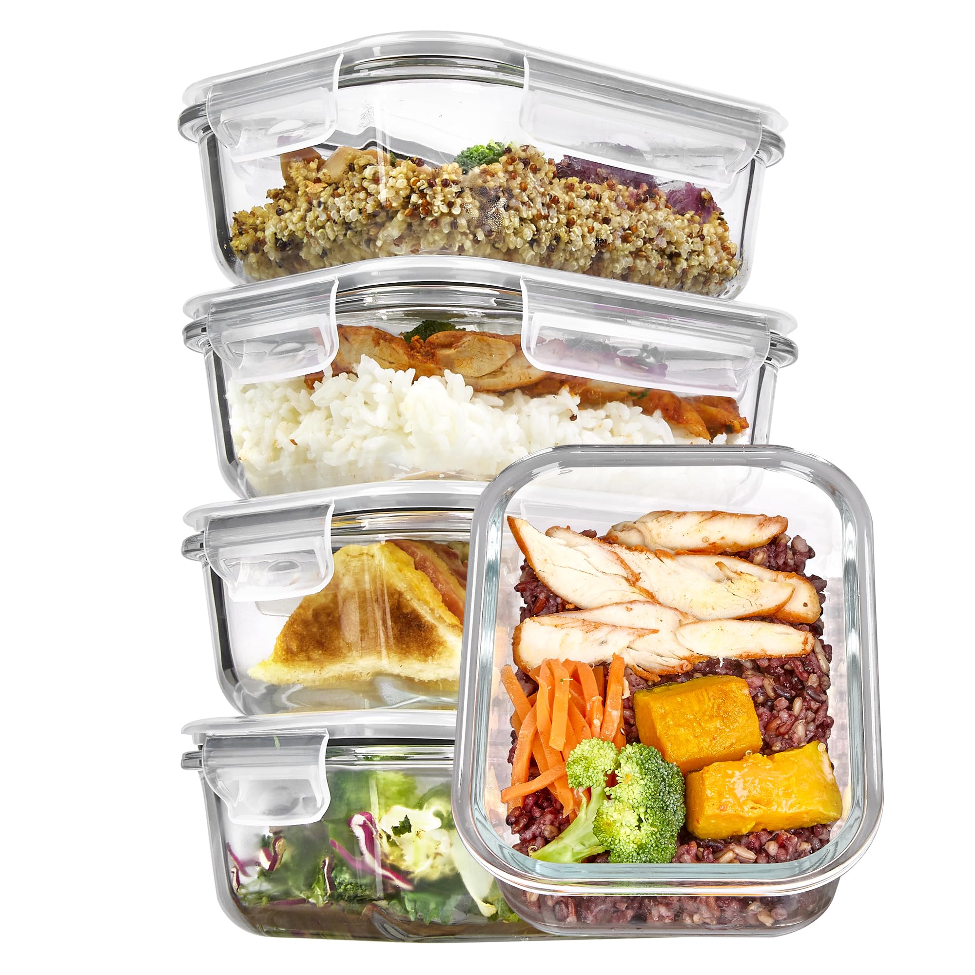 Vtopmart 5pack contenedores vidrio 22oz con tapas herméticas para almacenamiento seguro.