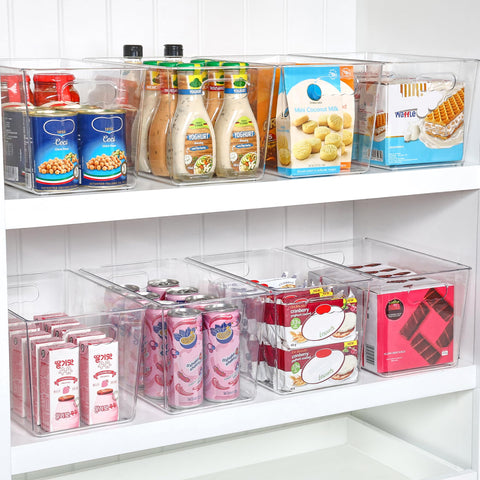 Bandejas de almacenamiento Vtopmart para despensa, optimizan espacio en estanterías profundas.