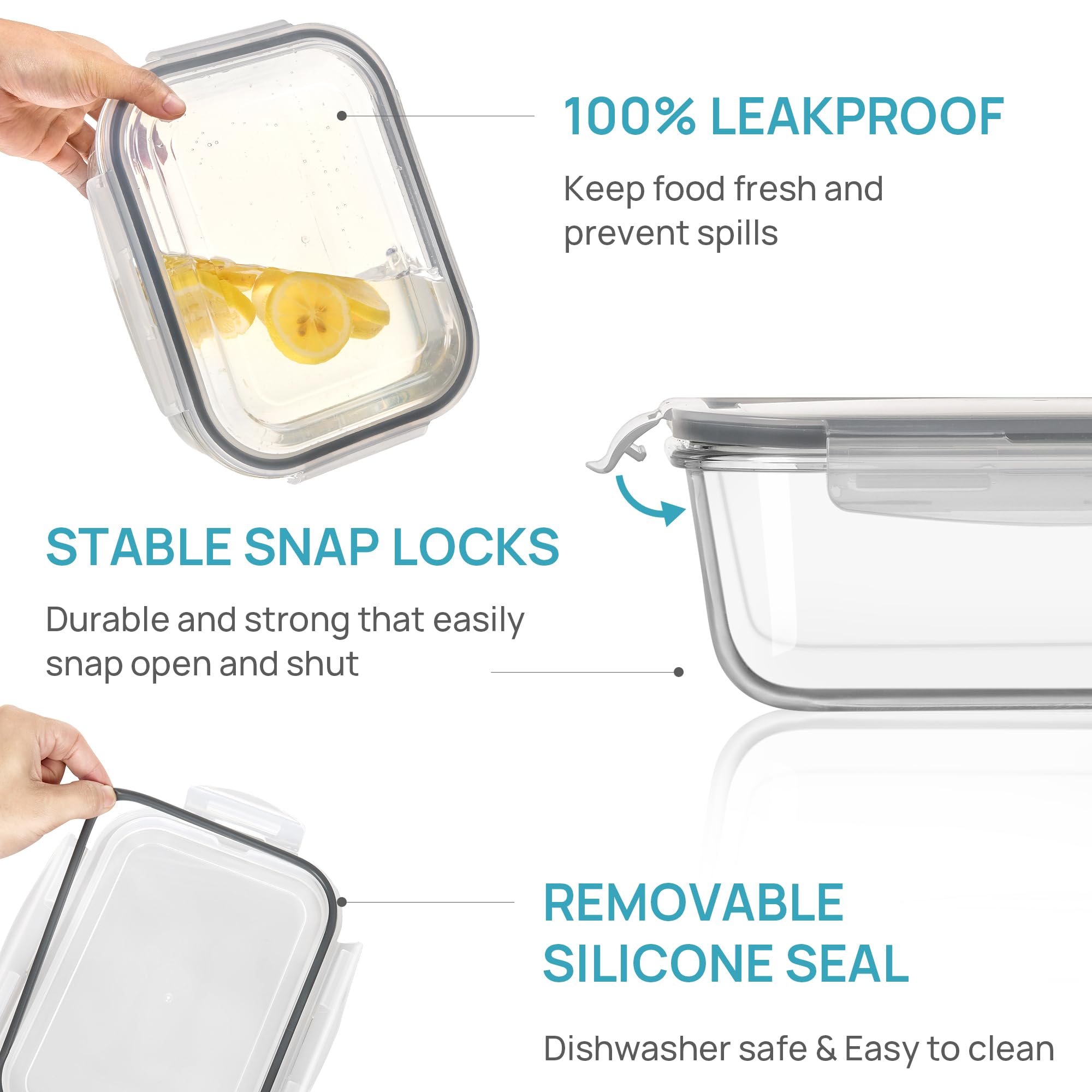 Contenedores Vtopmart con capacidad de 2,26 L, ideal para almacenamiento amplio de comidas.