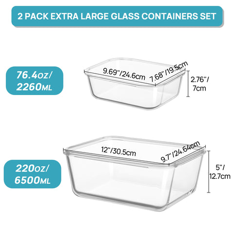 Vtopmart contenedor cristal XL 2260ml para almacenar grandes porciones