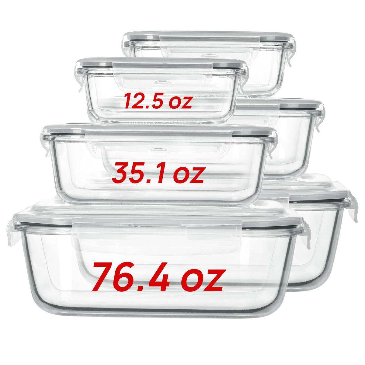 Conjunto de 6 contenedores de vidrio Vtopmart, gran capacidad para almacenar porciones diarias.