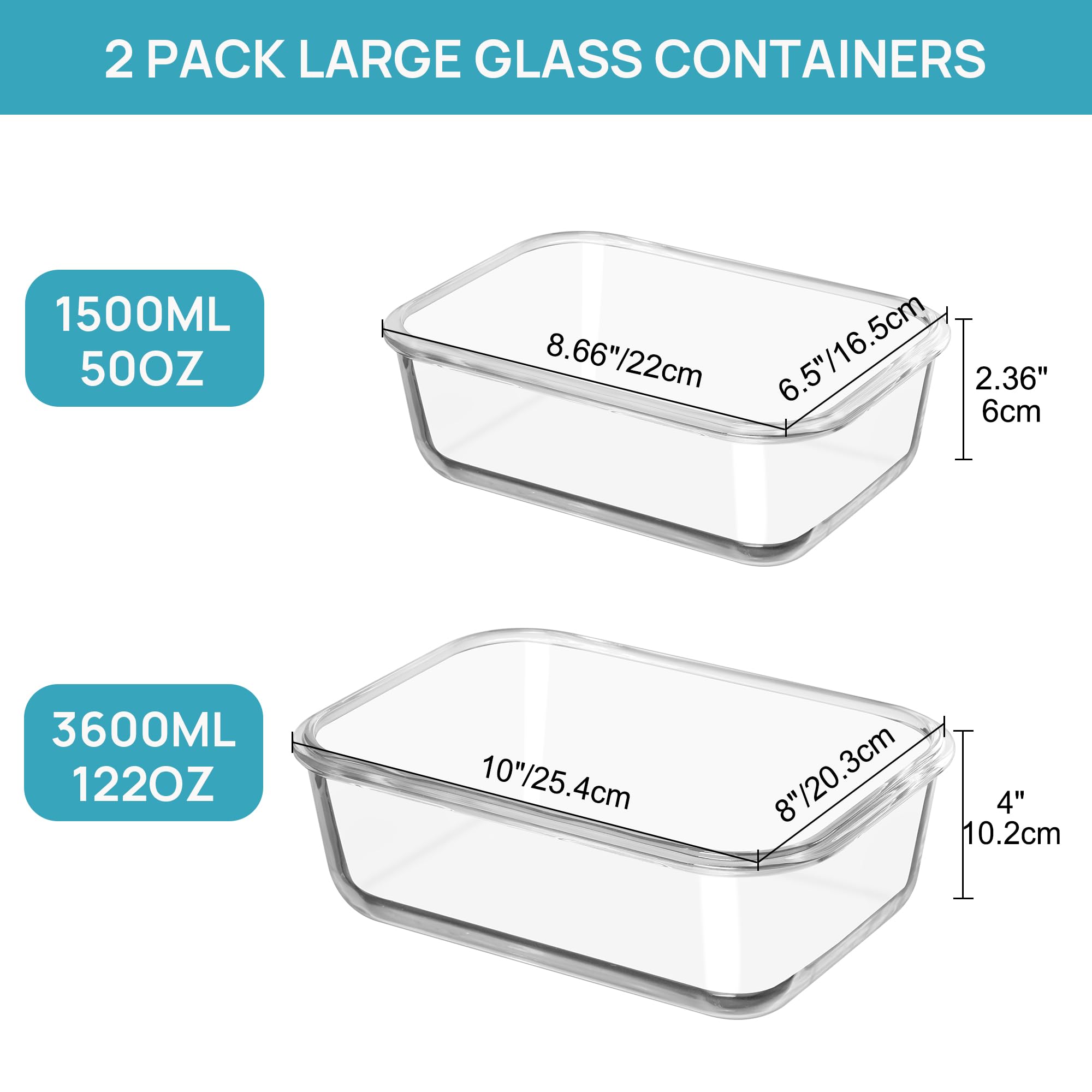 Vtopmart contenedores de vidrio 1.5 L para porciones diarias
