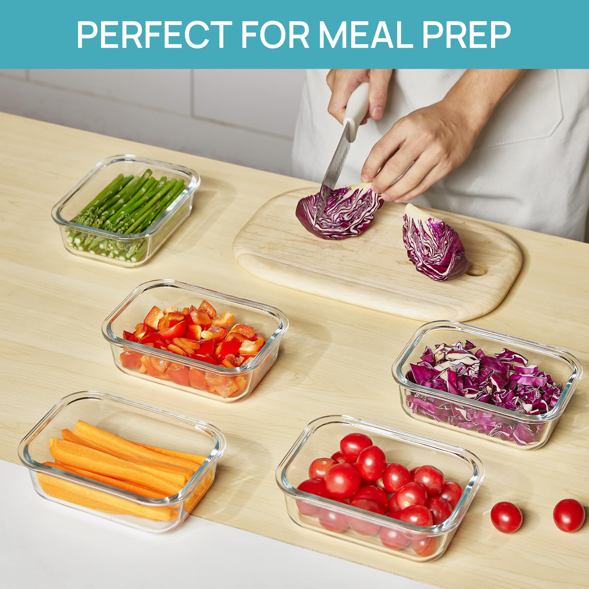Vtopmart contenedores vidrio aptos para horno y congelador para conservar alimentos.