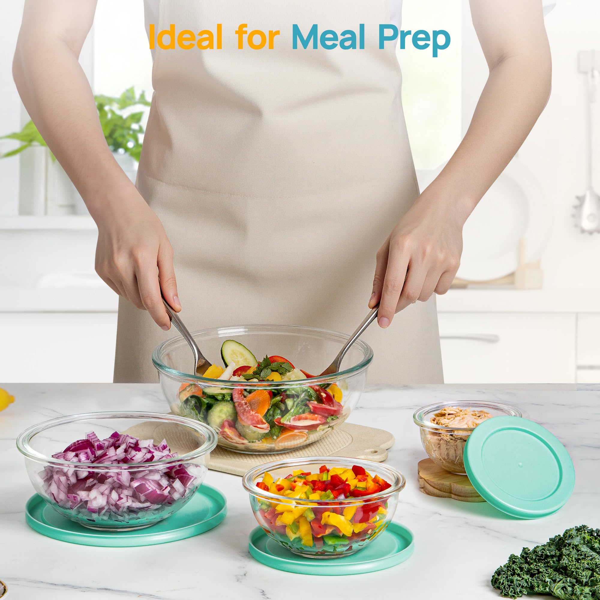 Vtopmart cuenco cristal 0,5 qt con tapa, almacenamiento práctico.