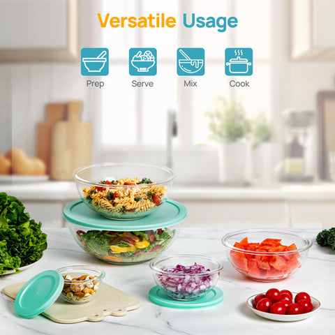 Vtopmart cuenco cristal 1,1 qt con tapa para batidos y mezclas.