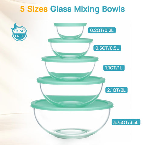 Vtopmart cuenco cristal 2,1 qt con tapa, perfecto para preparar y refrigerar.