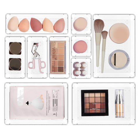 Organizador de cajón Vtopmart para maquillaje, mantiene cosméticos ordenados y visibles.