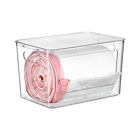 Portabolsas de basura Vtopmart apilable con dispensador y apertura frontal para uso diario.