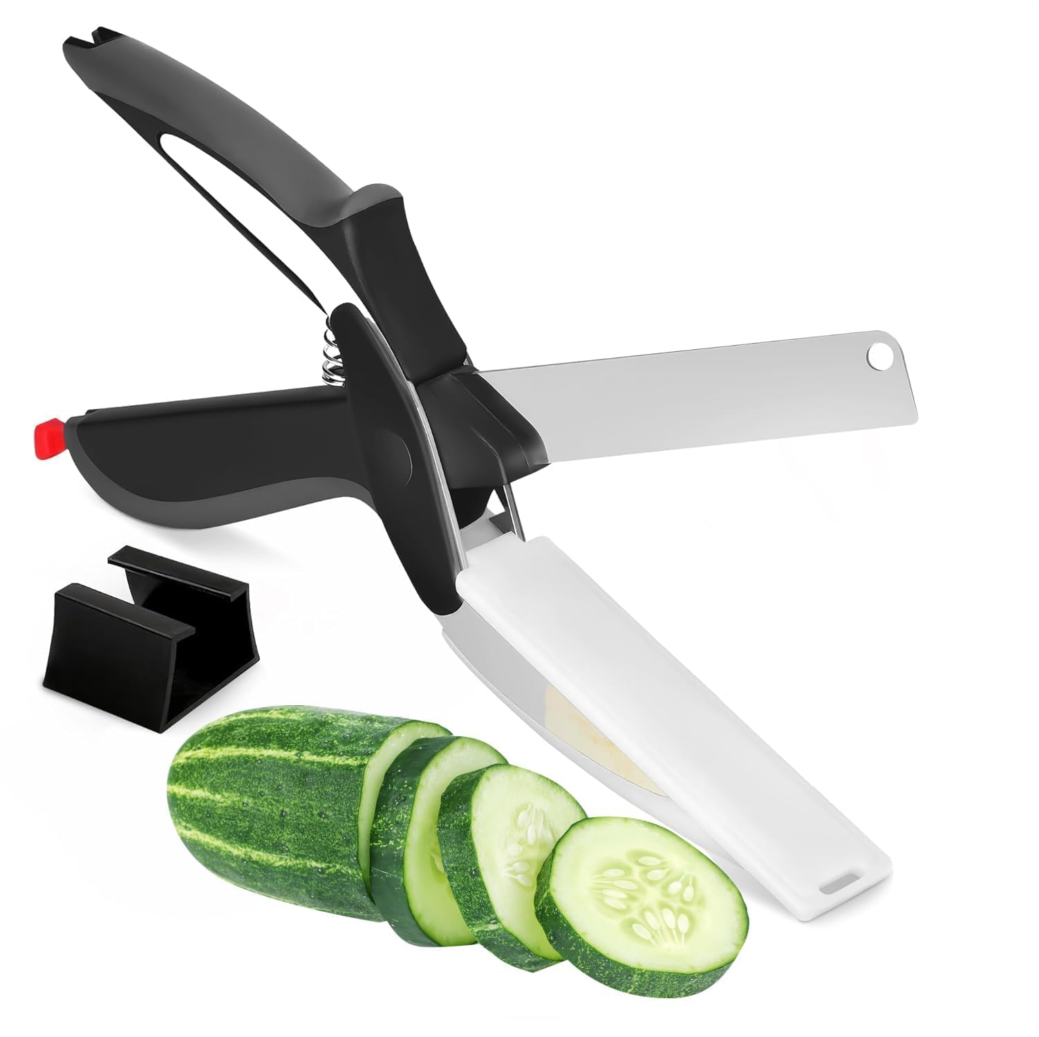 VTOWER Tijeras 2 en 1 con tabla: corta verduras y frutas con precisión.