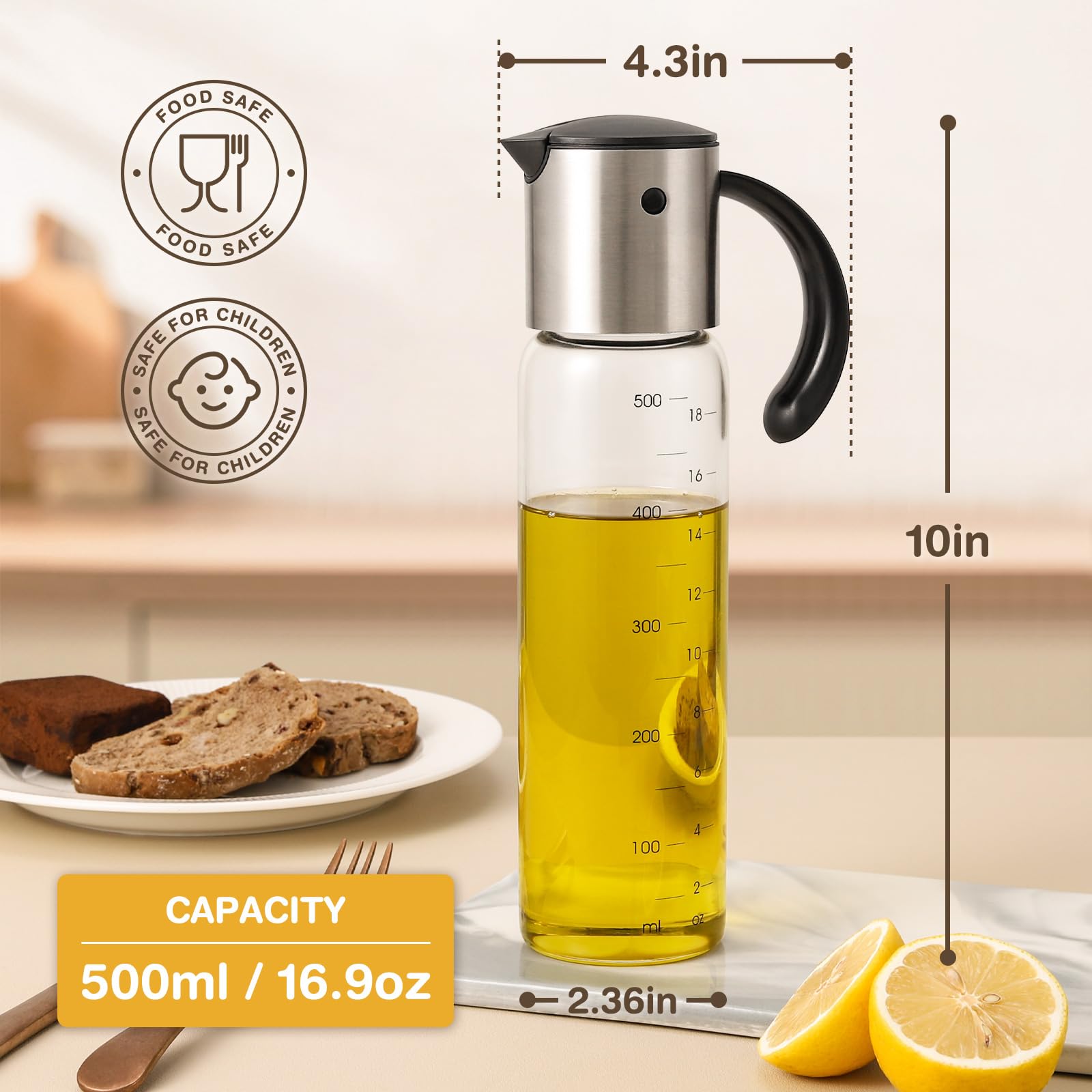 Botella de cristal Vucchini para aceite de oliva, resistente y fácil de limpiar.