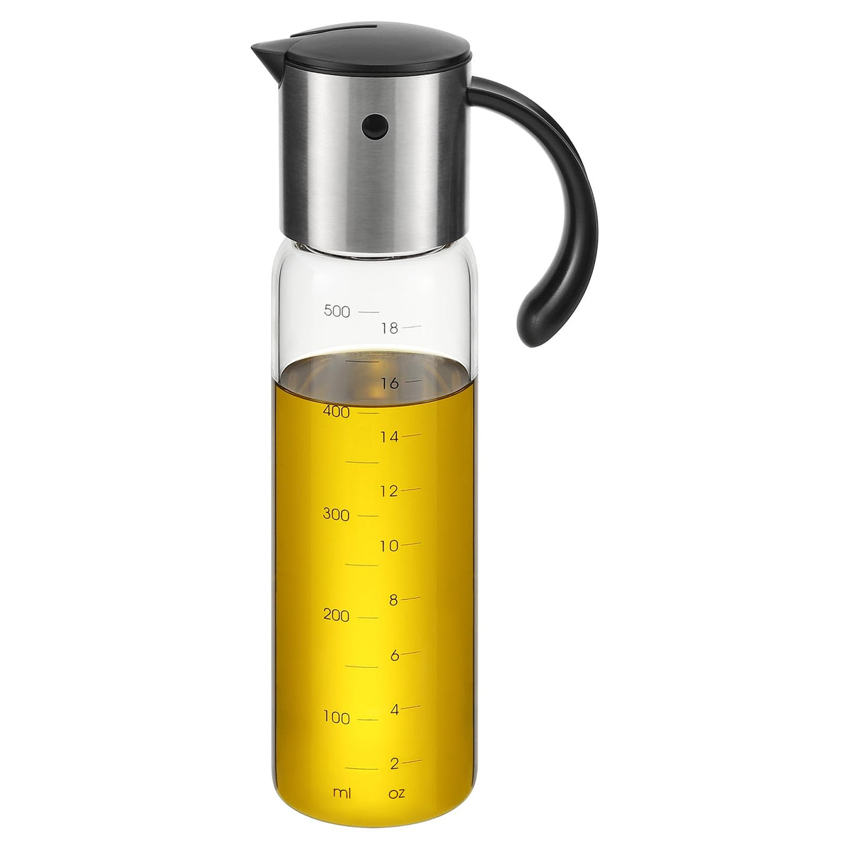 Dispensador Vucchini de aceite de oliva 500 ml con vertido automático para uso cómodo.