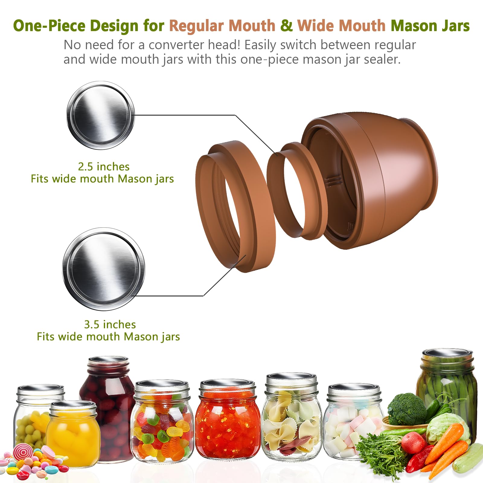 VUEBEE sellado para frascos Mason de boca ancha mantiene alimentos frescos.