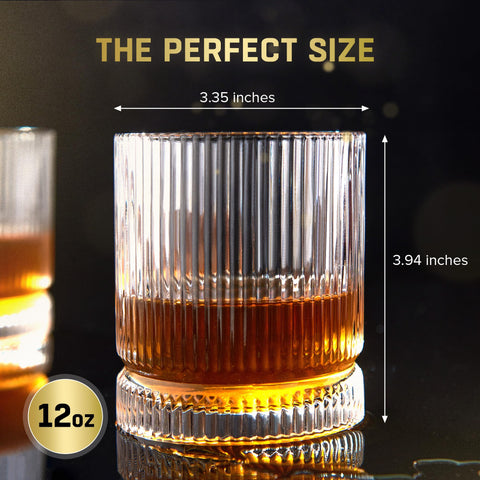 VUNDO vaso whisky estilo antiguo, borde grueso y diseño acanalado.