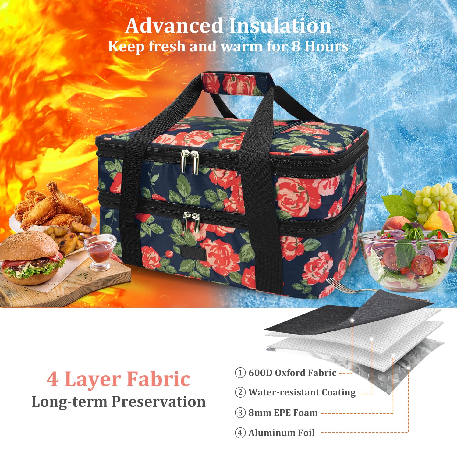 La bolsa aislada Vuudh conserva calor y frío para comidas durante salidas