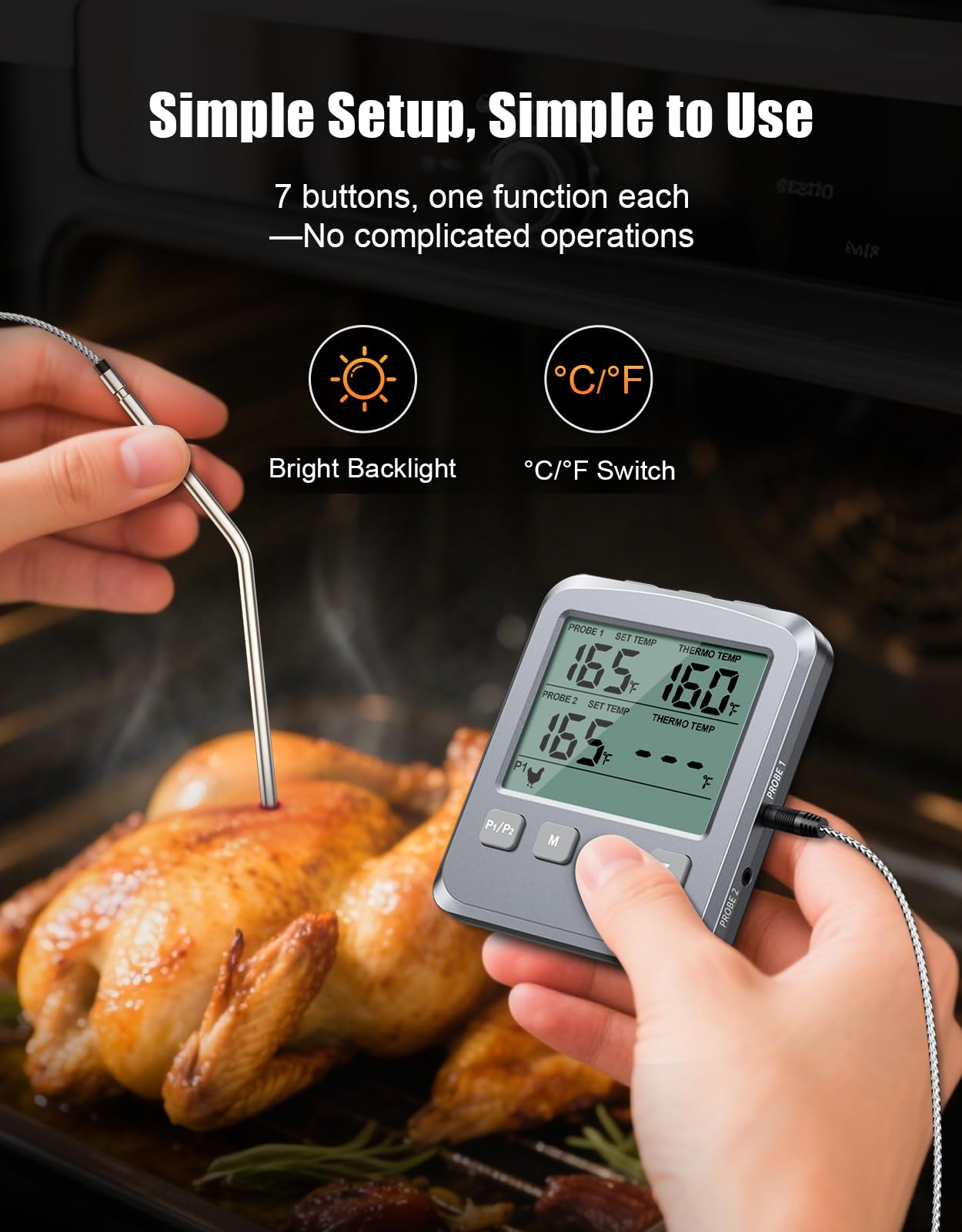 Uso multi de Vuwwey para horno, parrilla y freír con lectura estable.
