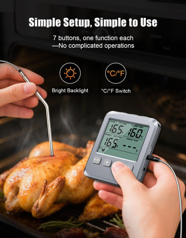 Uso multi de Vuwwey para horno, parrilla y freír con lectura estable.
