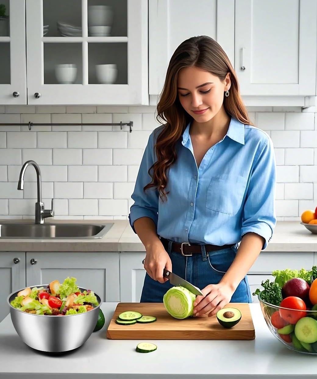 VVAKAM bol de lavado de verduras en acero inoxidable, seguro para alimentos.