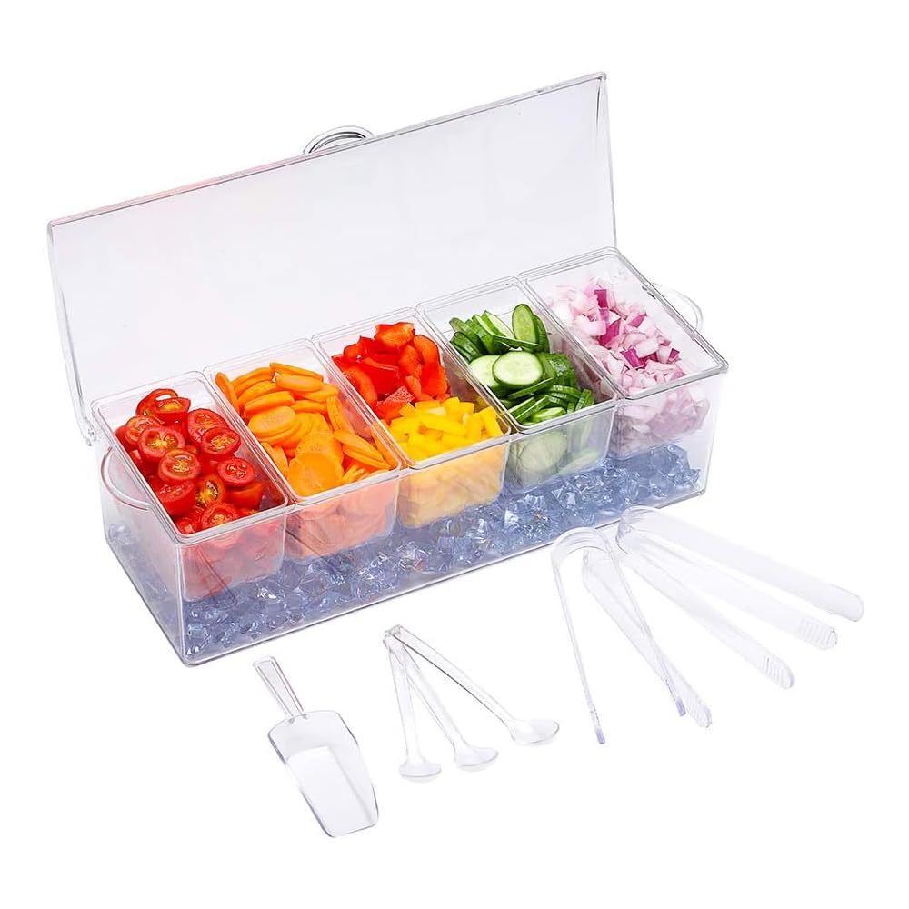 VWMYQ servidor de condimentos transparente muestra colores de comida para un buffet atractivo.