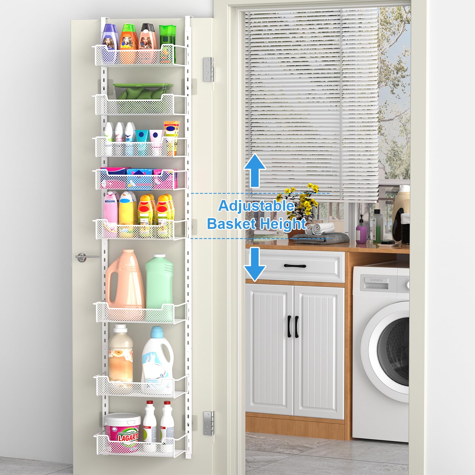 VyGrow cestas ajustables organizador puerta despensa para especias, snacks y útiles de baño.