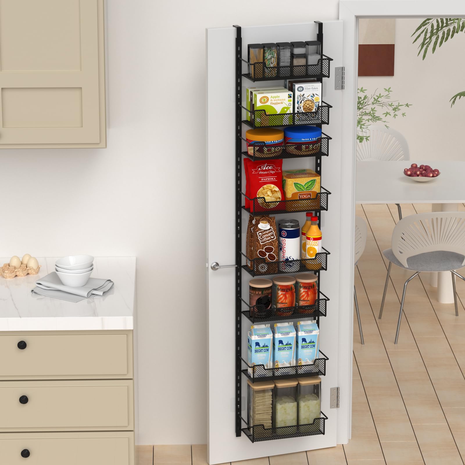 Encaja en puertas de 16 pulgadas o más para ahorro de espacio.