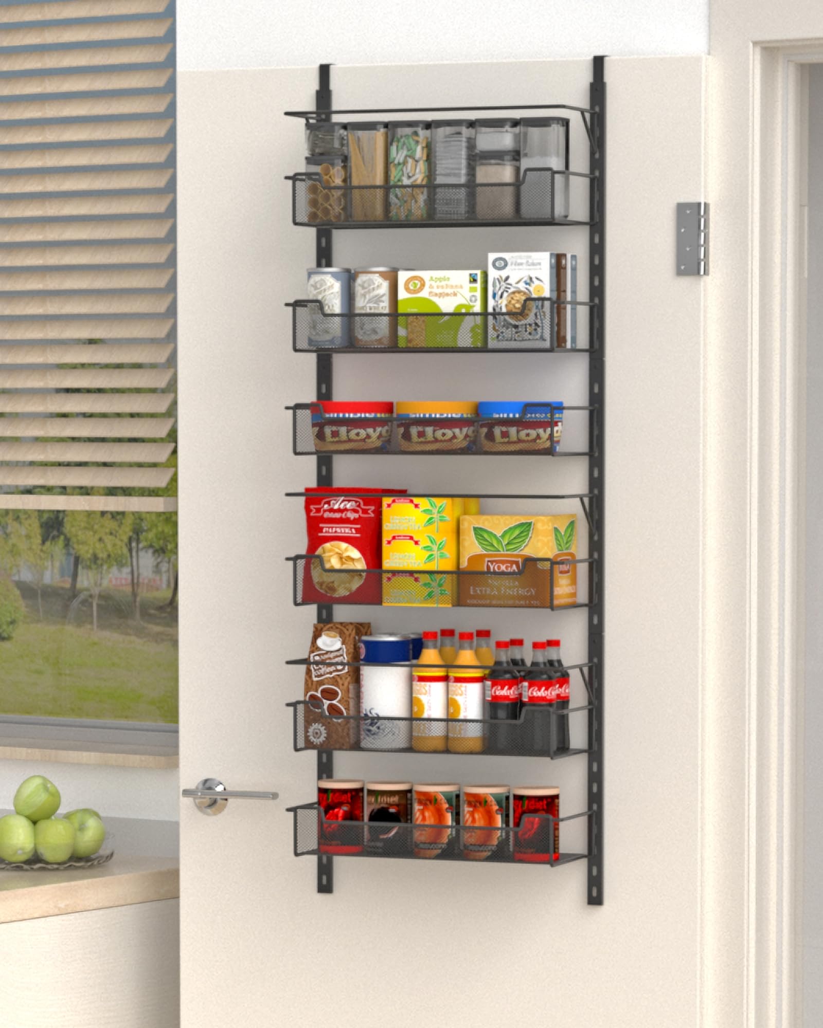VyGrow organizador de despensa para puerta con 6 bandejas ajustables para optimizar el espacio.