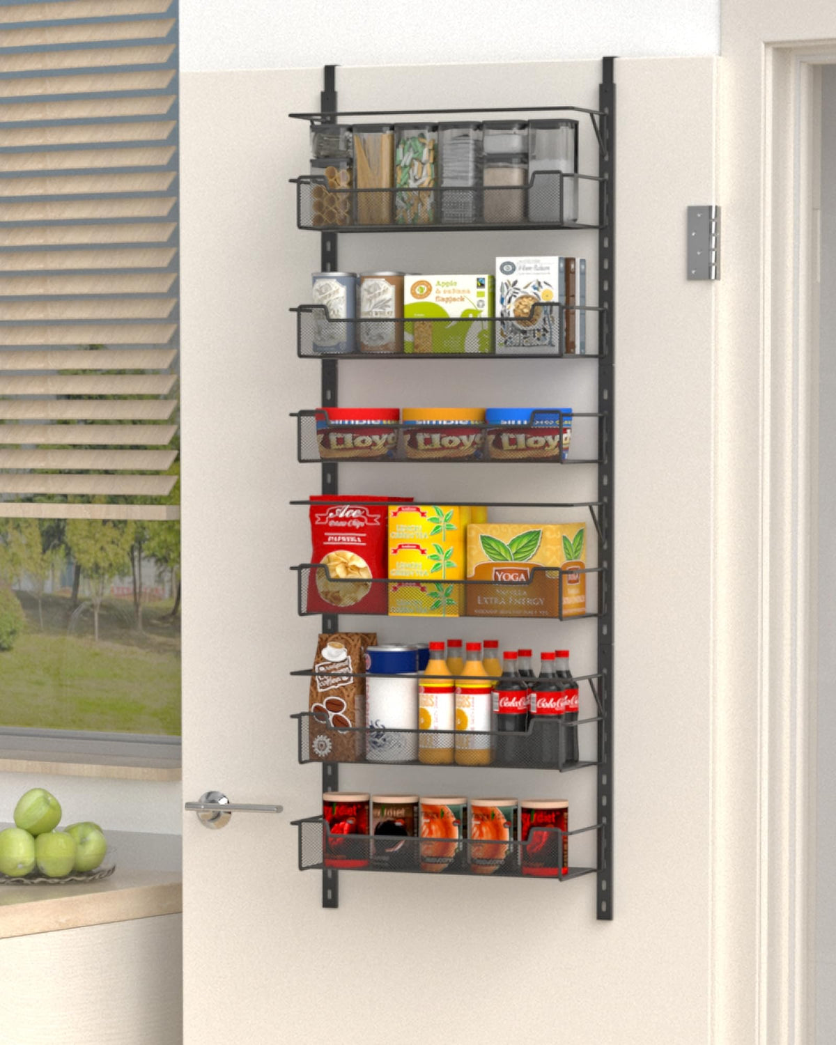 VyGrow organizador de despensa para puerta con 6 bandejas ajustables para optimizar el espacio.