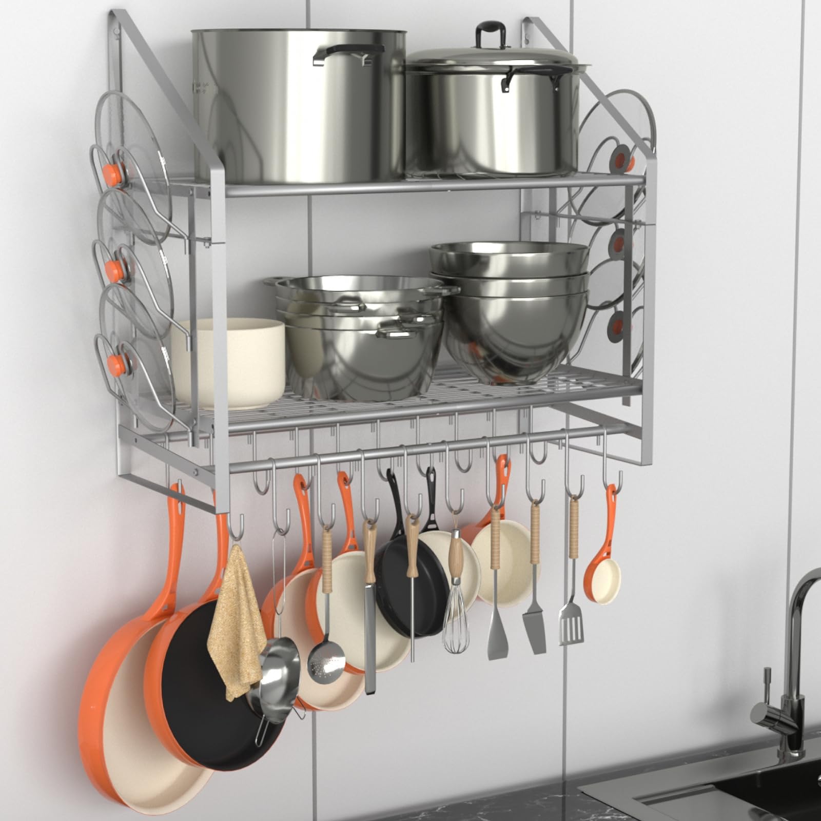 VyGrow organizador de ollas a pared con 2 niveles para mayor orden en la cocina