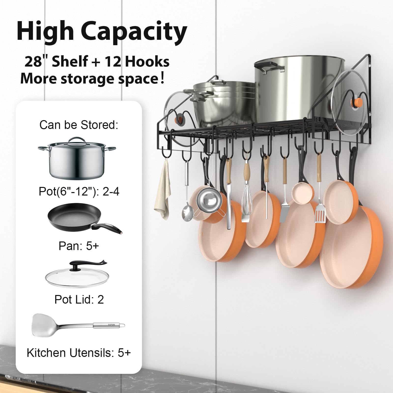VyGrow soportes-tapas-ollas: tapas almacenadas verticalmente para ahorrar espacio.