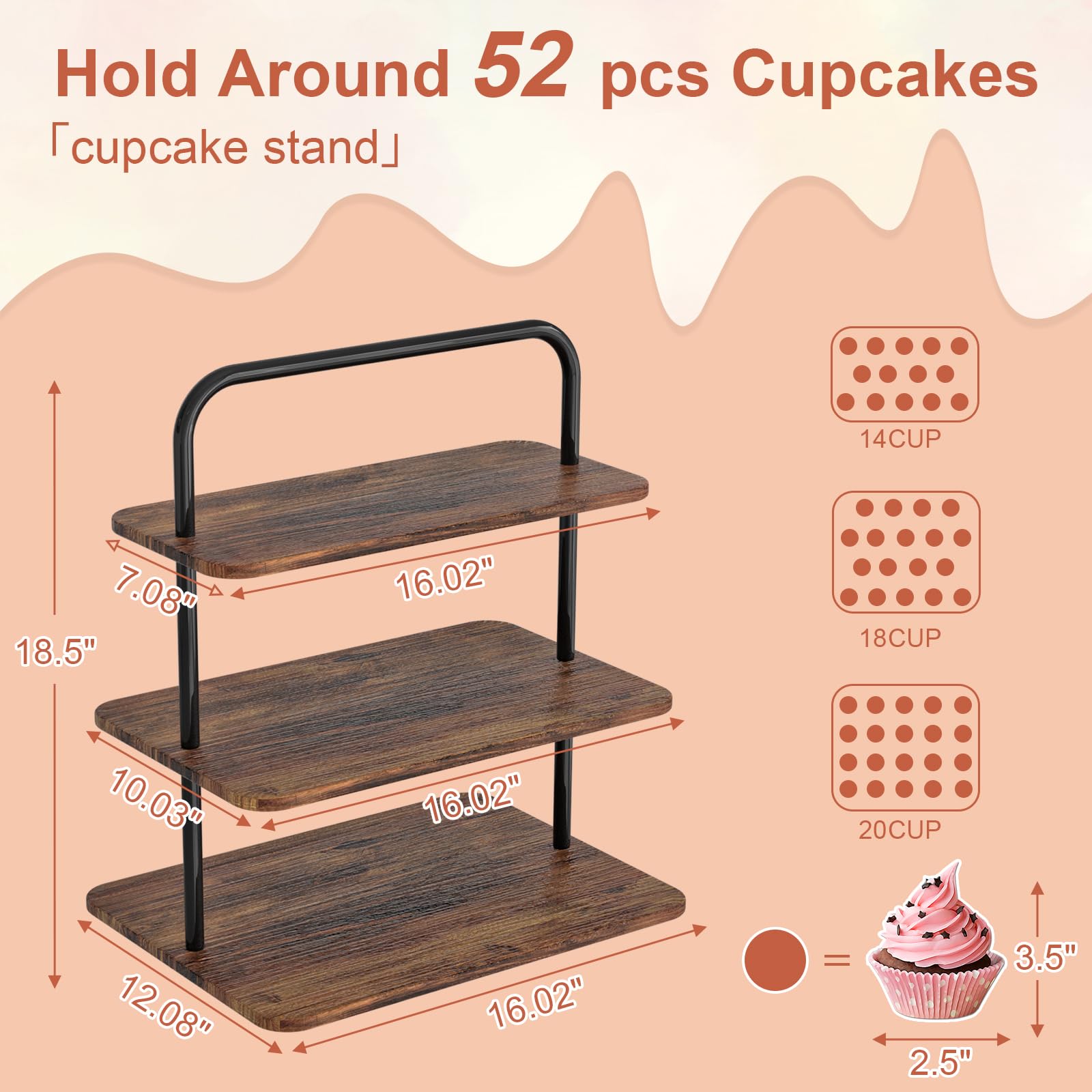 VyGrow torre para postres, moderno acabado madera y metal.