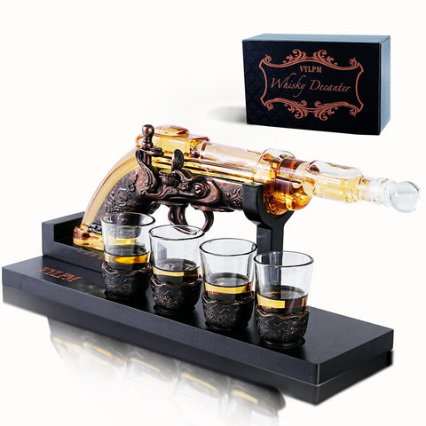 VYLPM decantador pistola de whisky con base de madera para barra en casa elegante
