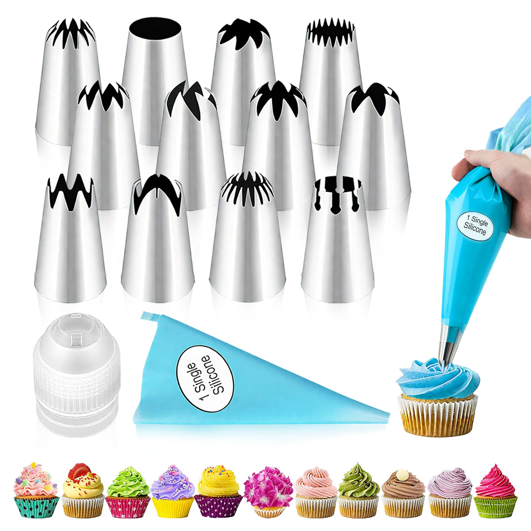 Set de boquillas VYNFLICK de 14 piezas para decorar pasteles con precisión.