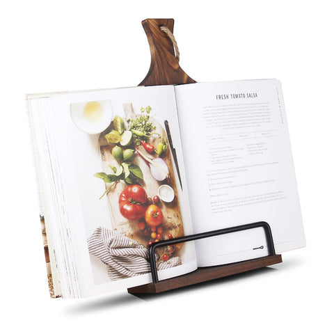 VYNOPA soporte-libro-cocina-madera-ajustable: lectura clara de recetas.