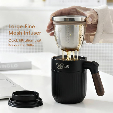 Infusor de té extra fino Vynrik, filtración rápida y expansión completa.