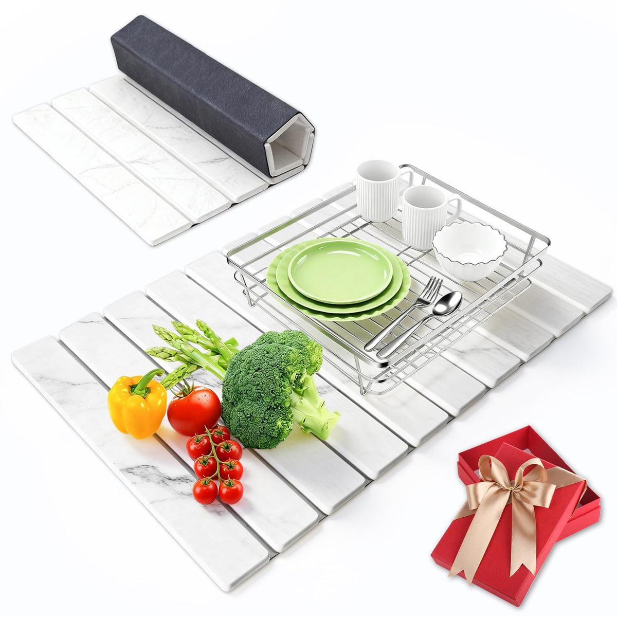 Vyrassium alfombrilla de piedra para secar platos en la cocina, absorbe rápido y mantiene encimera limpia