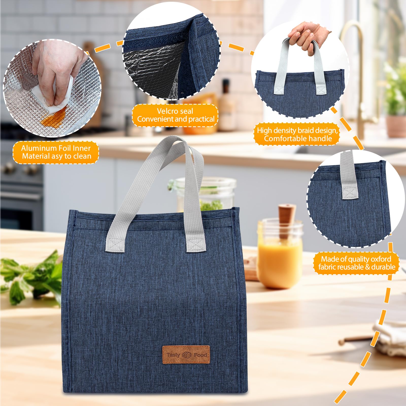 Interior aislante de aluminio en bolsas VZZNN para mantener comida frescay caliente.