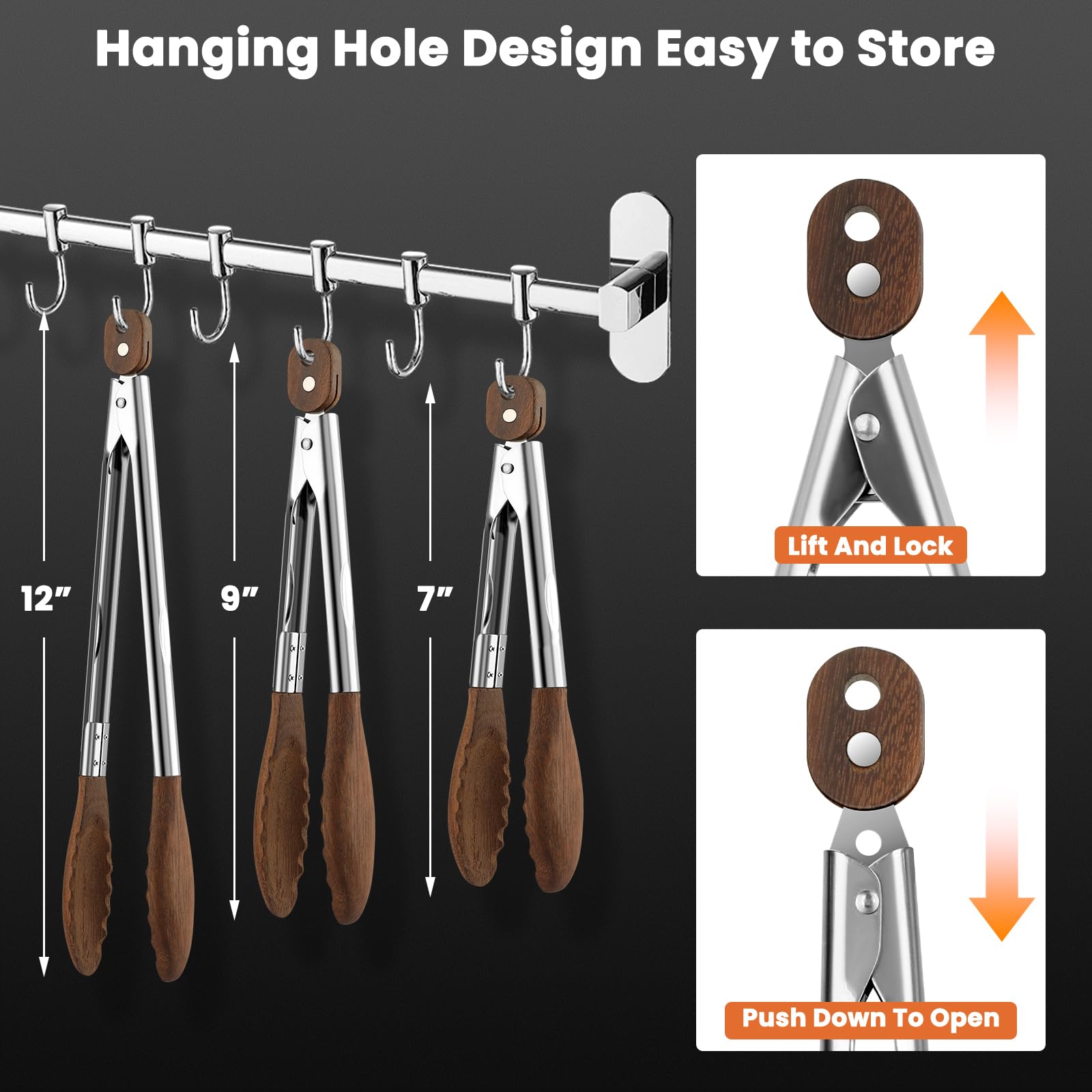 Pinzas VZZNN de madera 9 pulgadas, ideales para saltear y mezclar con seguridad.