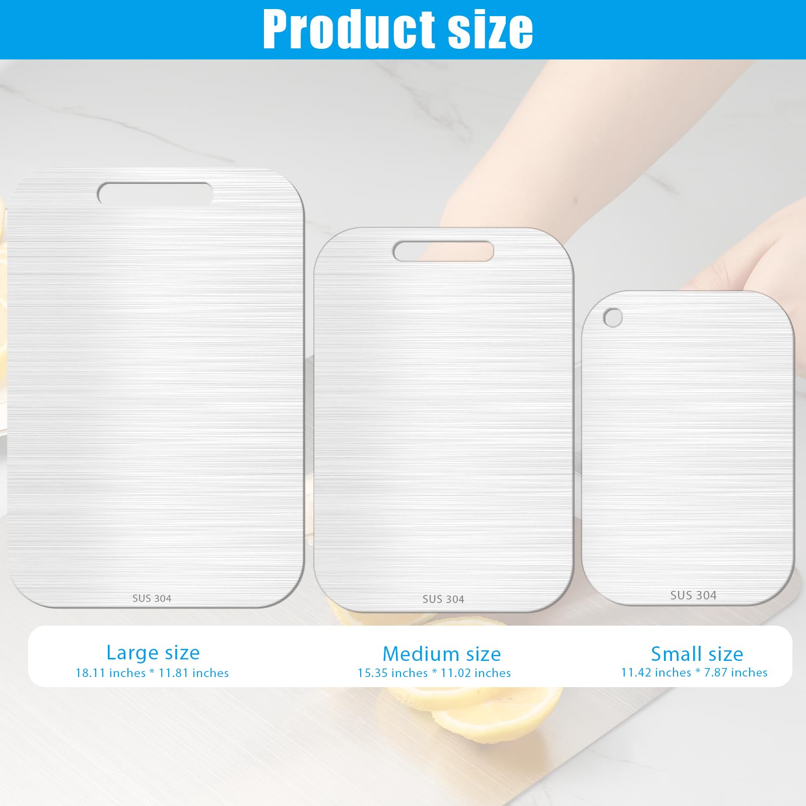 VZZNN: tabla para frutas en acero inoxidable 304, no porosa y fácil de limpiar.