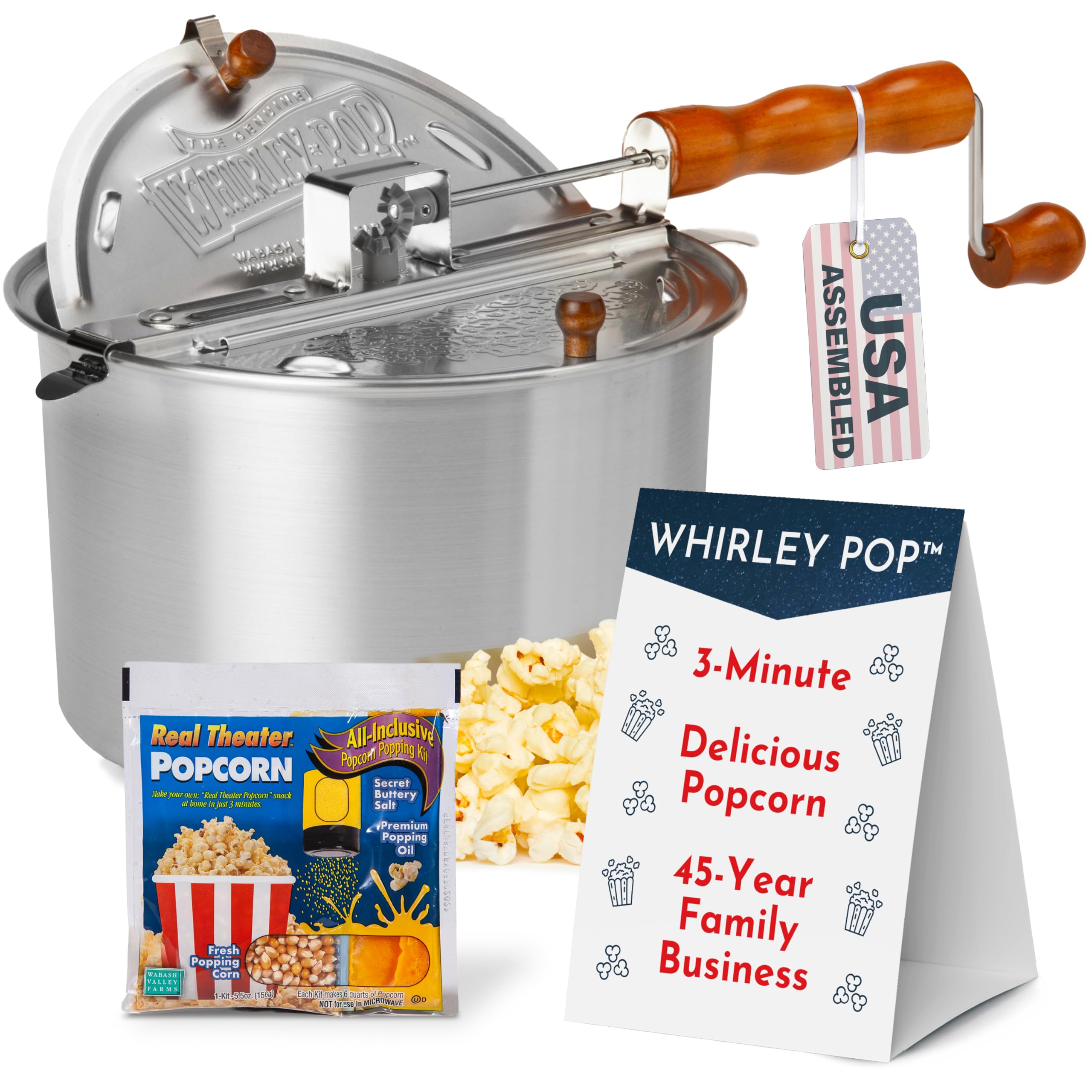 Whirley Pop de Wabash Valley Farms cazo para palomitas de seis cuartos, cocción rápida.