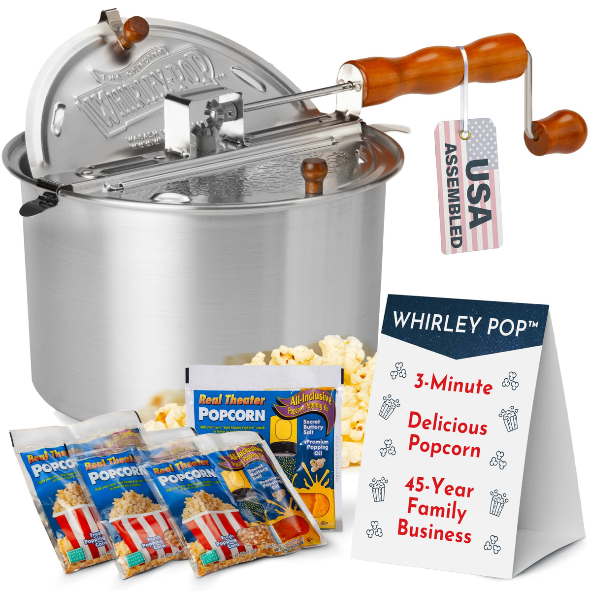 Original Whirley Pop de Wabash Valley Farms, sartén para estufa de 6 cuartos.