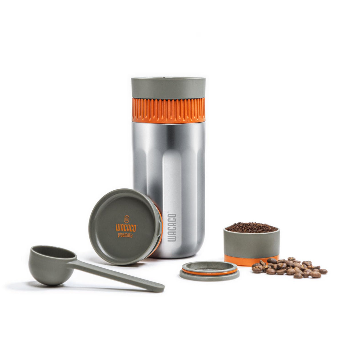 Pipamoka de WACACO, taza térmica de acero inoxidable, para mantener el café caliente en ruta.