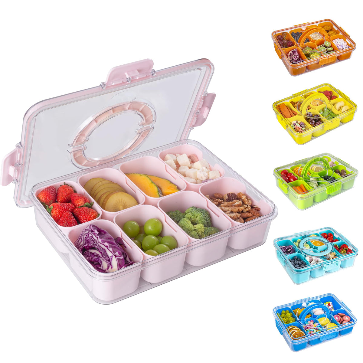 Bandeja WACOI con tapa y asa para organizar snacks de forma higiénica.