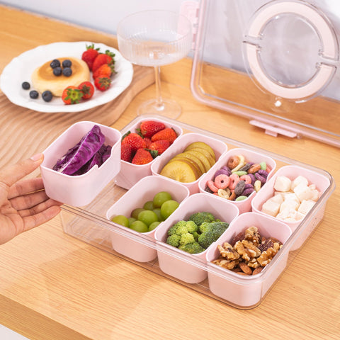 Bandeja portátil WACOI con asa y tapa que facilita el transporte.