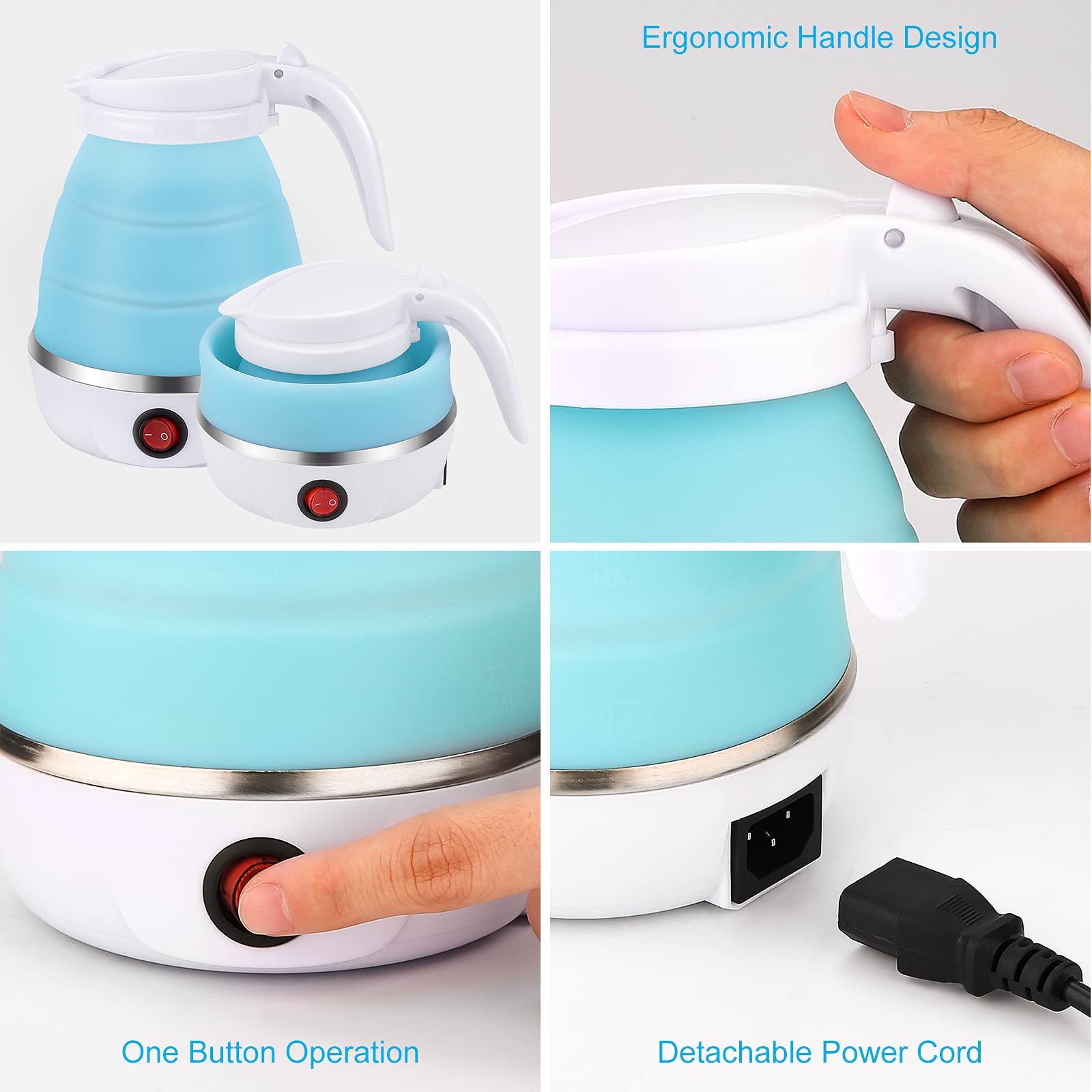 WADEO tetera portátil plegable, diseño compacto para maletas.