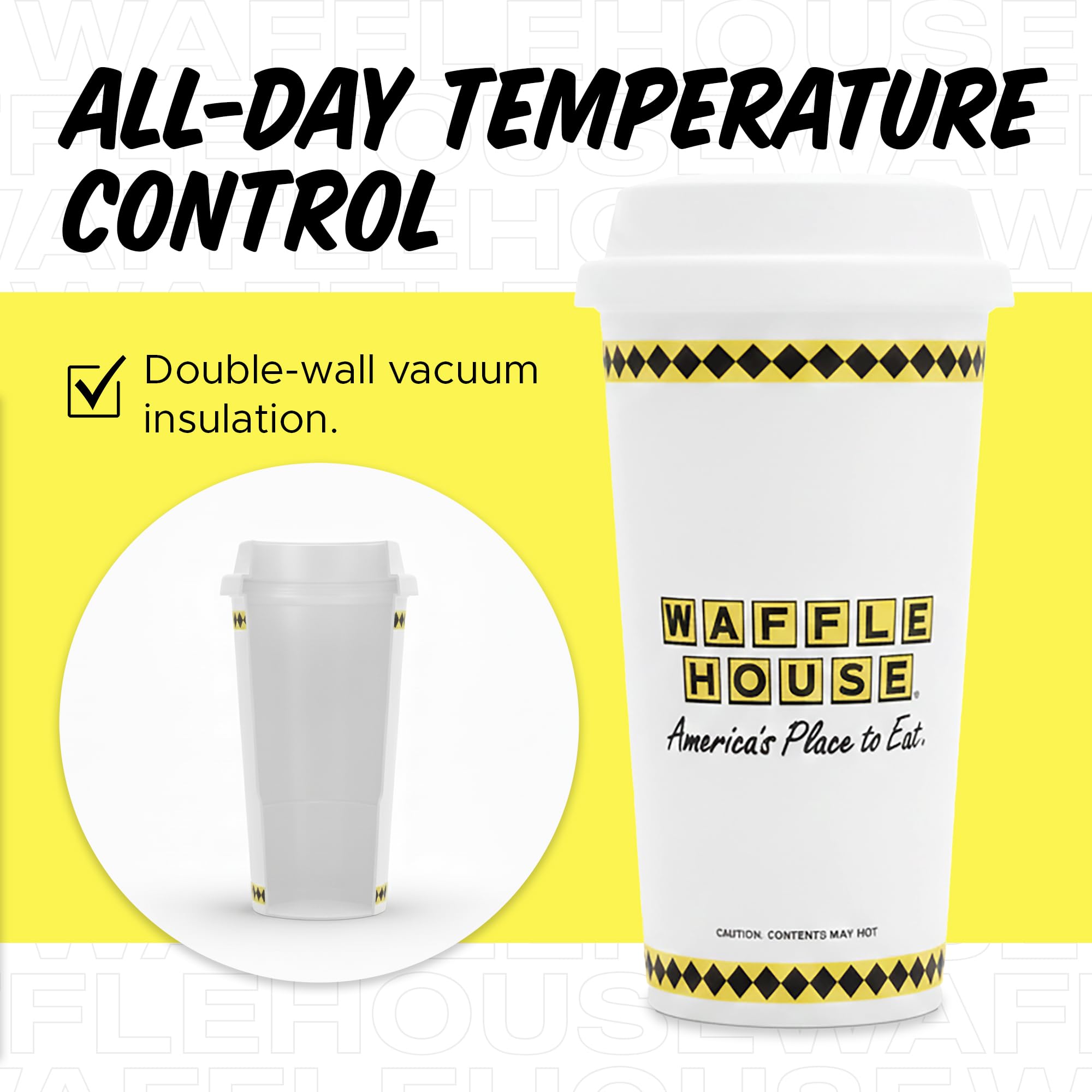 Vaso Waffle House con tapa antiderrames para evitar fugas